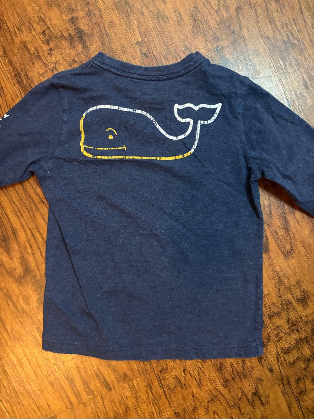 Vineyard Vines Navy Long Sleeve Whale Tee with White & Yellow Graphic